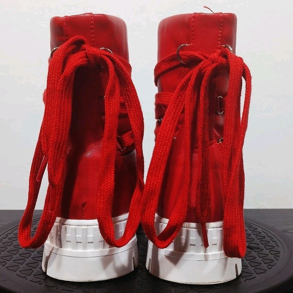 Liliana Richie-1 Cherry Red Chunky Lug Platform High Top Sneaker Boot Sz 8 - Picture 5 of 16